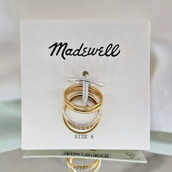 Madewell Rings Size 6 Mixed Metal Gold & Silver Tone Delicate Stacking Rings Set - Picture 2 of 2